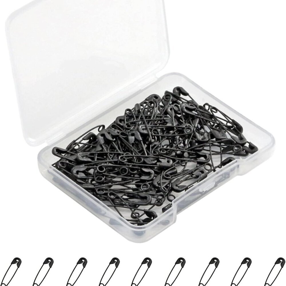 Black Safety Pins,Small Safety Pins for Clothes,19mm/0.75 Inch Metal Mini Saftey